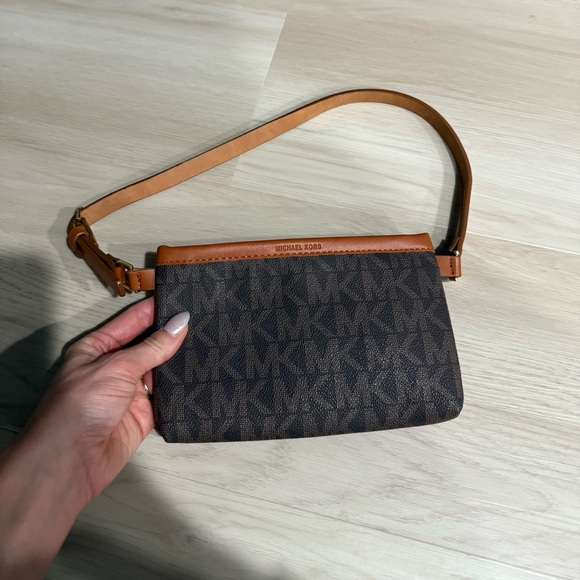 Michael Kors Handbags - Michael Kors Dark Brown MK Logo Belt Bag with Tan Strap